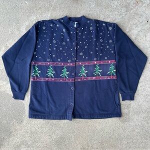 Artisans Navy Blue Cardigan with Festive Design